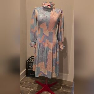 Whimsical Elegant Pastel Multicolor Long-Sleeve Dress